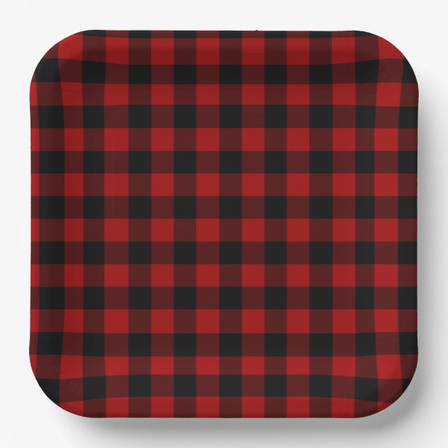 Red and Black Buffalo Plaid  Paper Plate (Front)