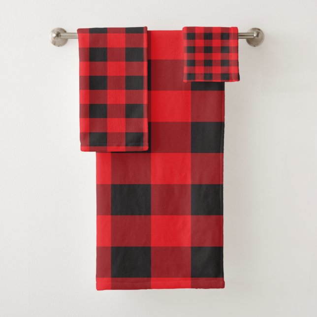 Red and Black Buffalo Plaid Pattern Bath Towel Set (Insitu)