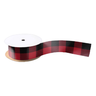 Red and Black Buffalo Plaid Patterned Satin Ribbon