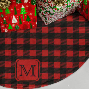 Red and Black Buffalo Plaid Personalised Monogram Brushed Polyester Tree Skirt