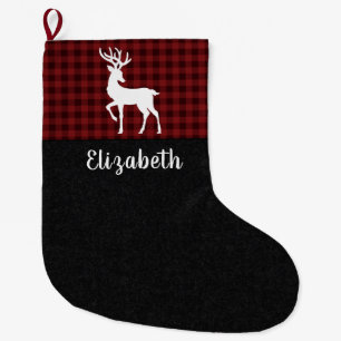 Red and Black Buffalo Plaid Personalised Name  Large Christmas Stocking