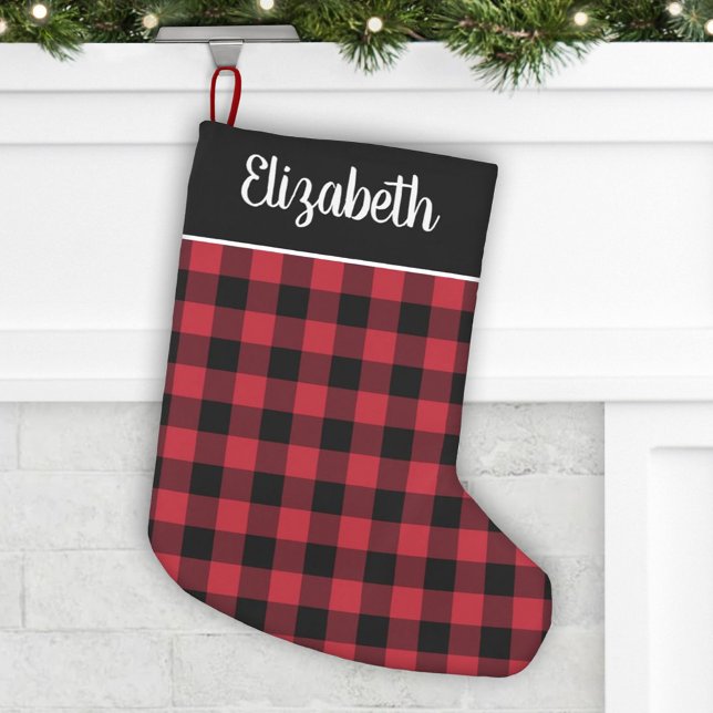 Red and Black Buffalo Plaid Personalised Name Small Christmas Stocking (Creator Uploaded)