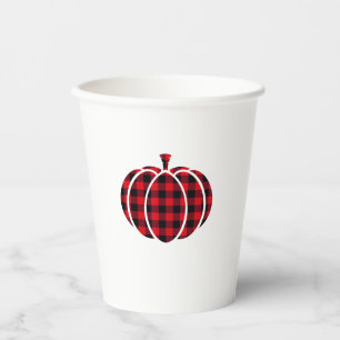 Red and Black Buffalo Plaid Pumpkin Thanksgiving C Paper Cups