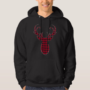 Red and Black Buffalo Plaid Reindeer Christmas Dee Hoodie