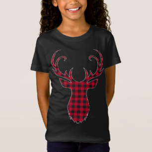 Red and Black Buffalo Plaid Reindeer Christmas Dee T-Shirt