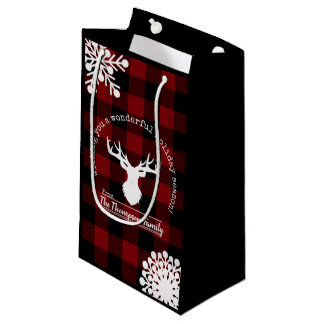 Red and Black Buffalo Plaid Reindeer Small Gift Bag
