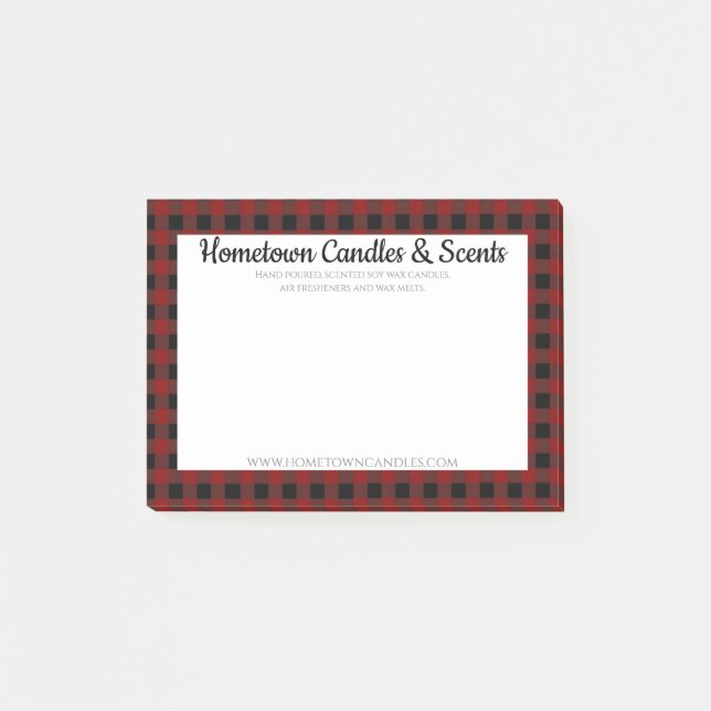 Red and Black Buffalo Plaid Rustic Business Post-it Notes (Front)