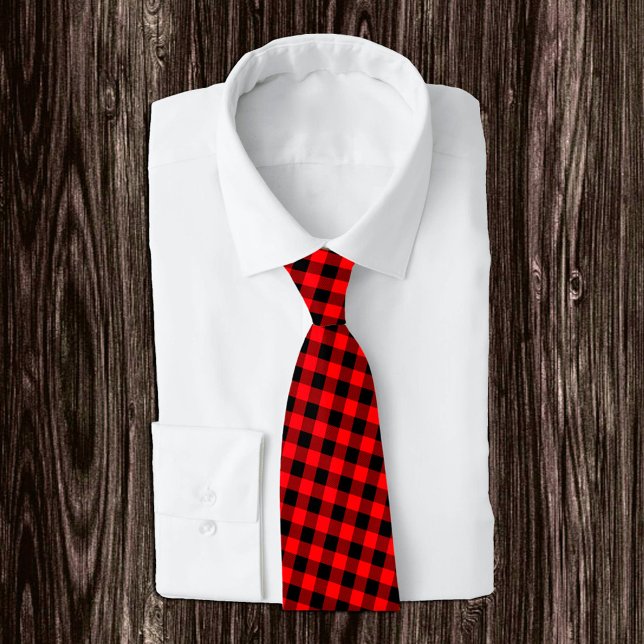 Red and Black Buffalo Plaid Tie, Rustic fashion Tie (Creator Uploaded)
