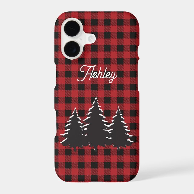 Red and Black Buffalo Plaid Trees iPhone Case (Back)