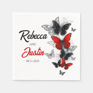 Red and Black butterflies Modern Boho Napkins