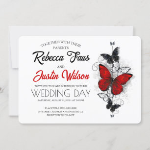 Red and Black Butterflies Morpho Monarch Invitation