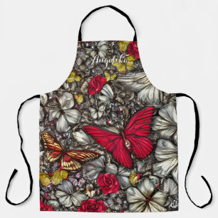 Red and Black Butterflies Personalised Name Apron
