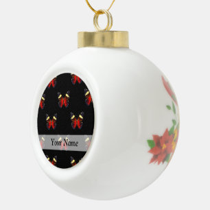 Red and black butterfly pattern ceramic ball christmas ornament