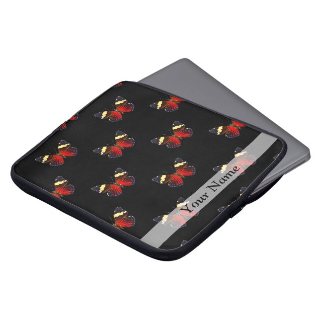Red and black butterfly pattern laptop sleeve (Front Top)