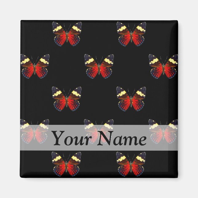 Red and black butterfly pattern magnet (Front)