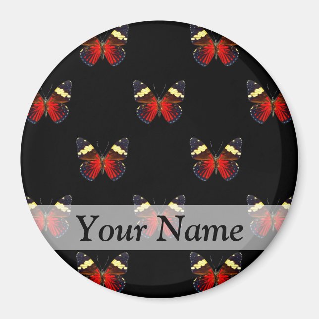 Red and black butterfly pattern magnet (Front)