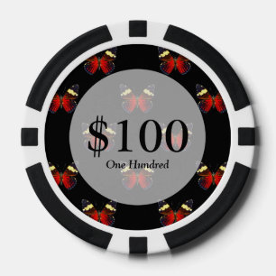 Red and black butterfly pattern poker chips