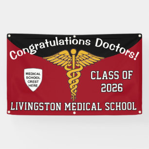 Red and Black Caduceus Medical School Graduation Banner