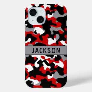 Red and Black Camouflage Personalised iPhone 15 Case