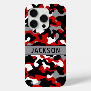 Red and Black Camouflage Personalised iPhone 15 Pro Case