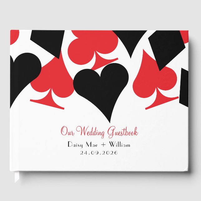 Red and Black Card Suits Las Vegas Wedding Guest Book (Front)