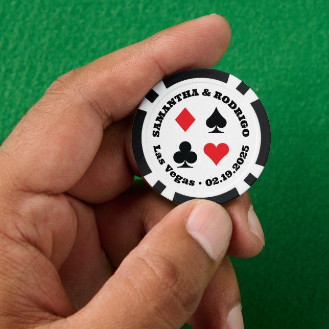 Red and Black Card Suits Vegas Wedding Poker Chips (Hand)