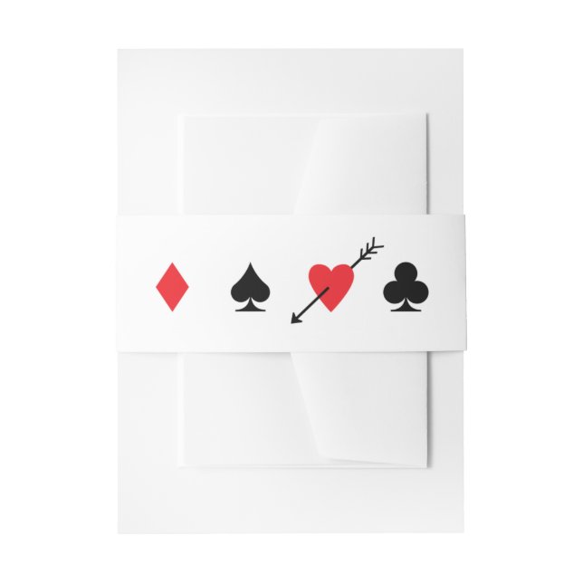 Red and Black Card Suits with Love Struck Heart Invitation Belly Band (Front Example)