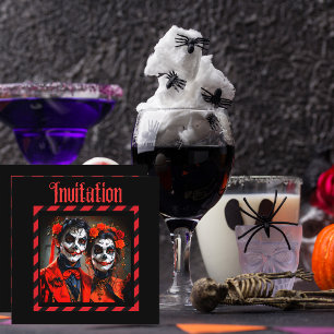 Red and black Caricature Dia de los Muertos couple Paper Plate