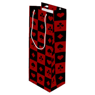 Red and Black Casino Poker Playing Cards Pattern Wine Gift Bag