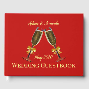Red and black champagne glasses wedding guest book