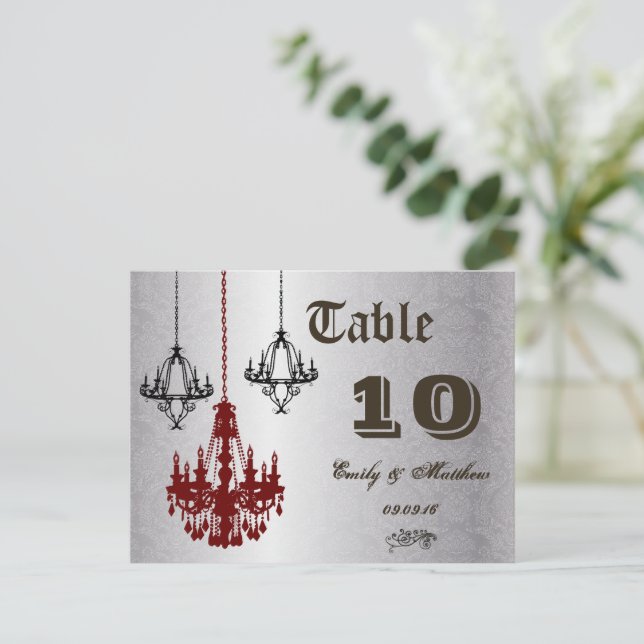Red and Black Chandelier Table Number Postcard (Standing Front)