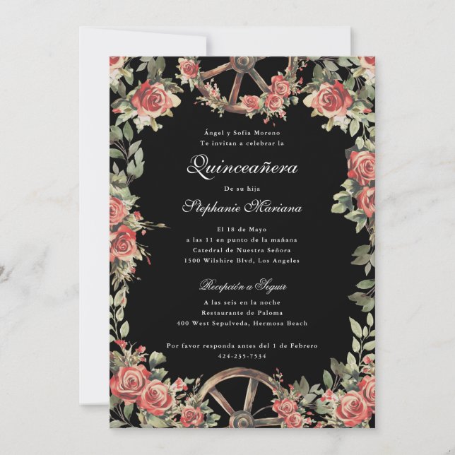 Red and Black Charro Romantic Quinceañera Invitation (Front)