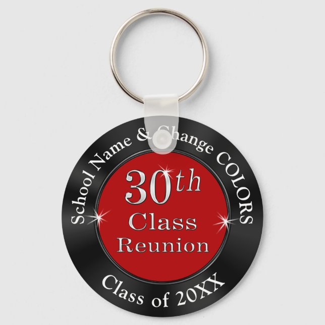 Red and Black Cheap 30th Class Reunion Keychains (Front)