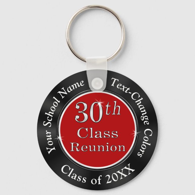 Red and Black Cheap 30th Class Reunion Keychains (Front)