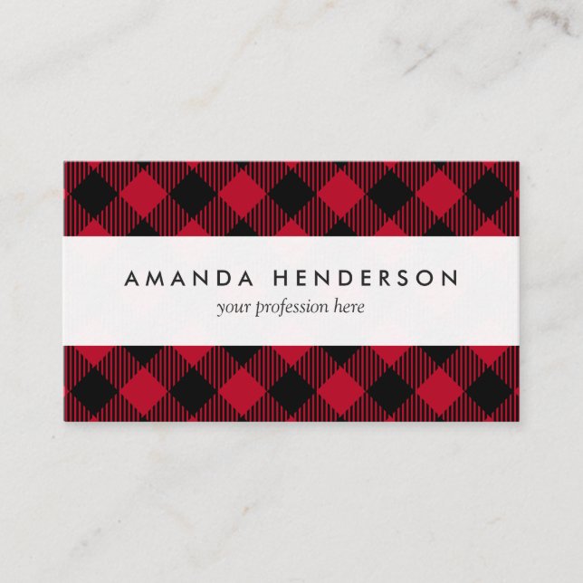 Red And Black Check Buffalo Plaid Pattern Business Card (Front)