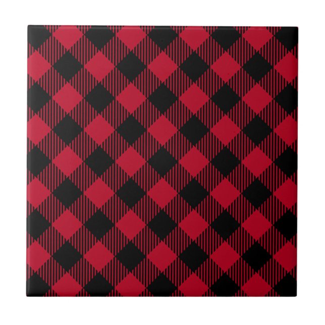 Red And Black Check Buffalo Plaid Pattern Tile (Front)