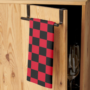 Red and Black Chequerboard Pattern  Tea Towel