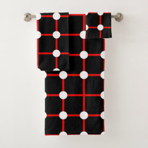 Red and Black Chequered Dots Pattern Bath Towel Set