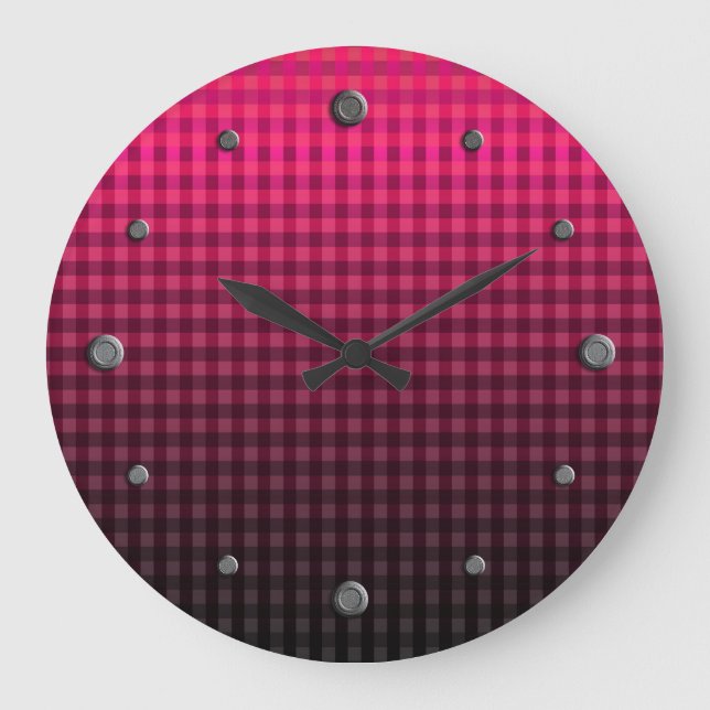 Red and black chequered pattern gradient  large clock (Front)