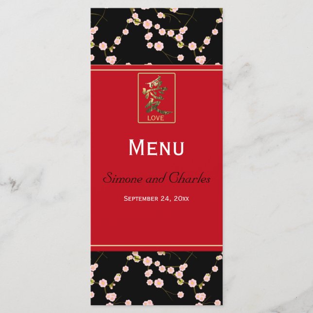 Red and Black Cherry Blossoms Menu Card (Front)