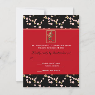 Red and Black Cherry Blossoms RSVP Card