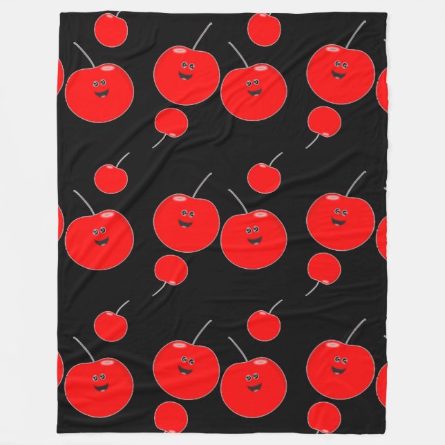 Red And Black Cherry Pattern Fleece Blanket (Front)