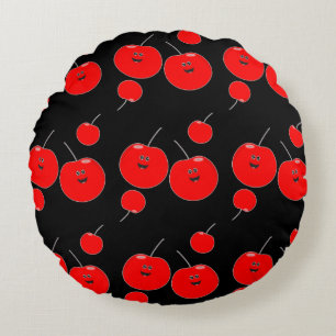 Red And Black Cherry Pattern Round Cushion