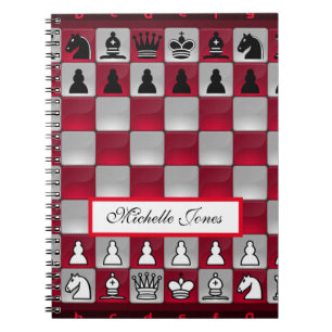 Red and Black Chessboard Add Your Name Homeschool  Notebook