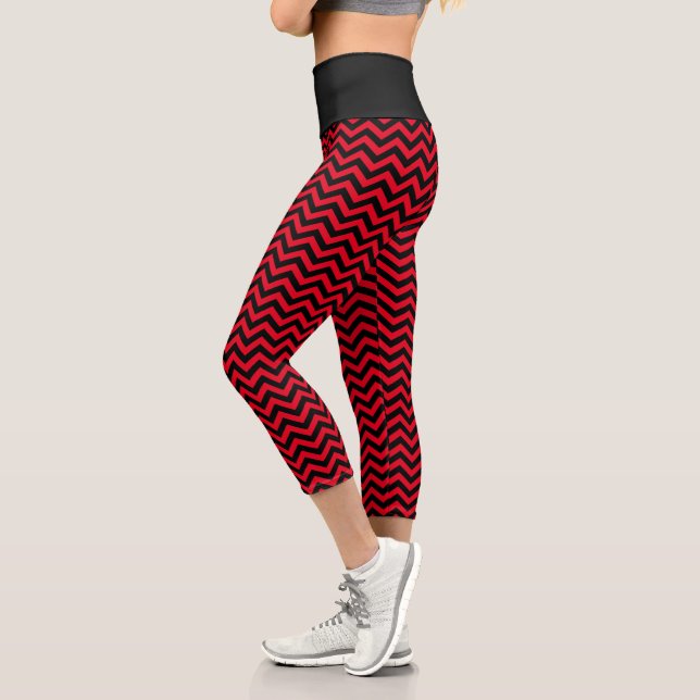 Red And Black Chevron Pattern Capri Leggings (Left)