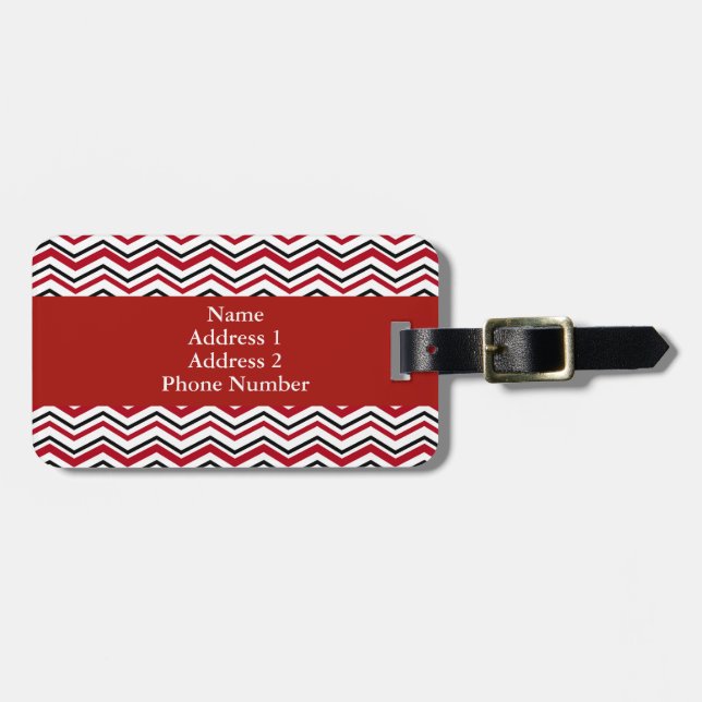 Red and Black Chevron Pattern Luggage Tag (Front Horizontal)