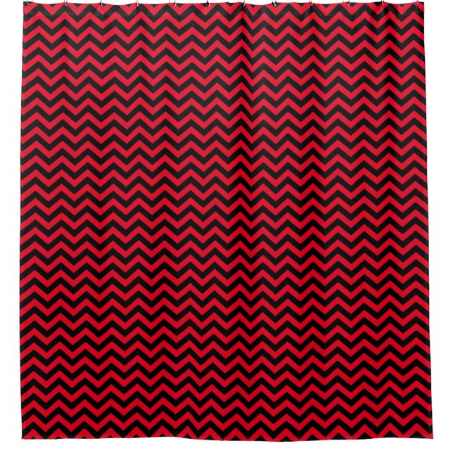 Red And Black Chevron Pattern Shower Curtain (Front)