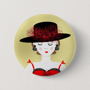 Red and Black Chic Fashion Lady Illustration 6 Cm Round Badge