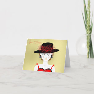 Red and Black Chic Fashion Lady Illustration Card