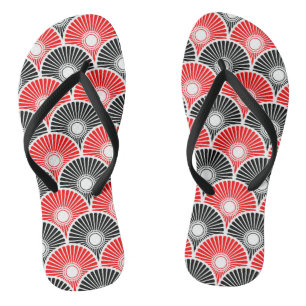 Red and Black Chinese Semi Circle Wave Pattern Jandals